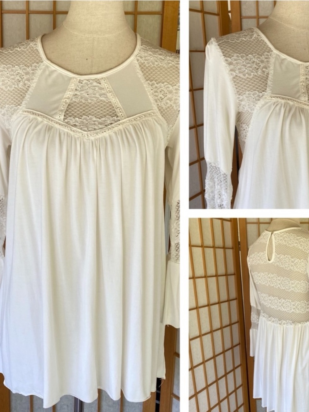 POL White Lace Embellished Top SZ S